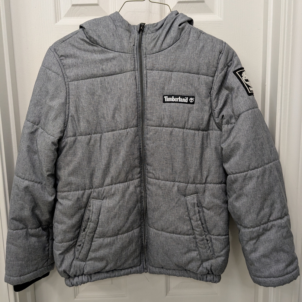 Timberland Kids Boy Gray Puffer Jacket Medium  10/12 Water Resistant Fleece line